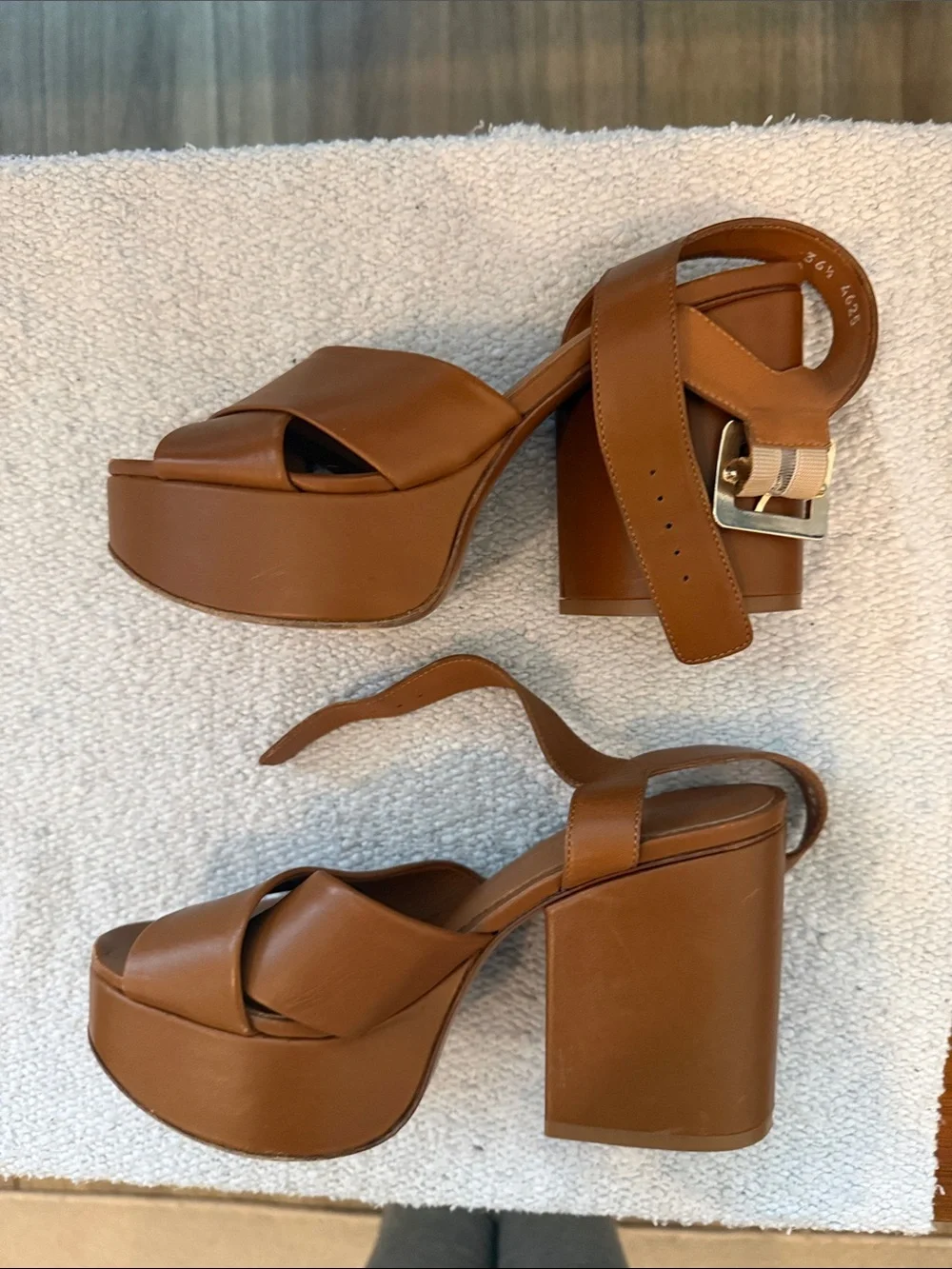 Robert Clergerie Cognac Leather Crisscross Platform Sandals